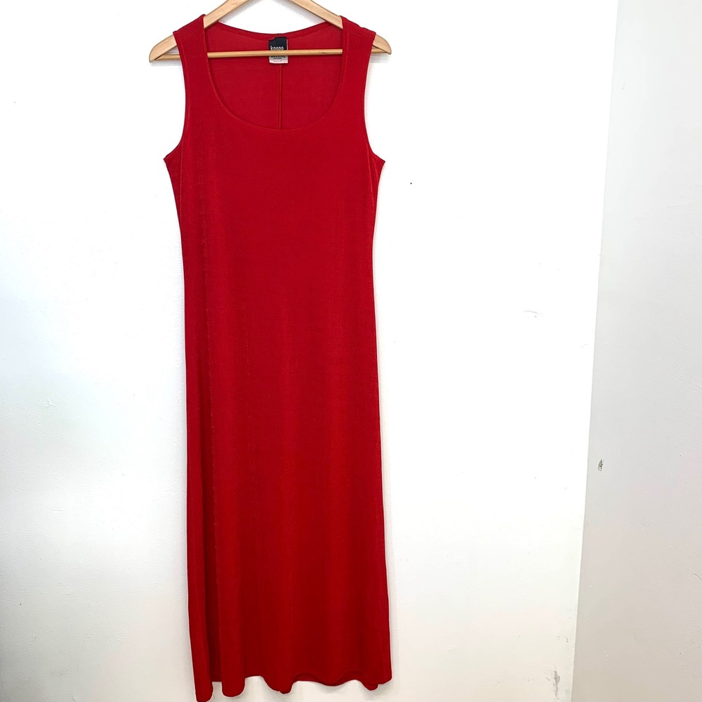 Knapp Studio  Red Sleeveless Maxi Dress Scoop Neck 90s Vintage Knit Medium USA